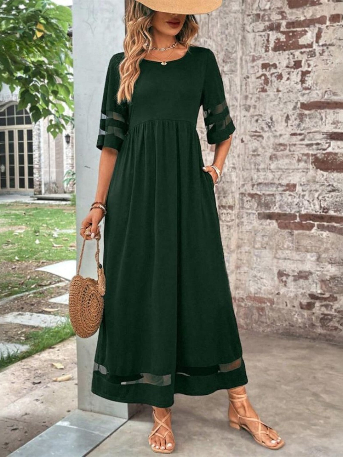 Robe Maxi Élégante à Manches Courtes