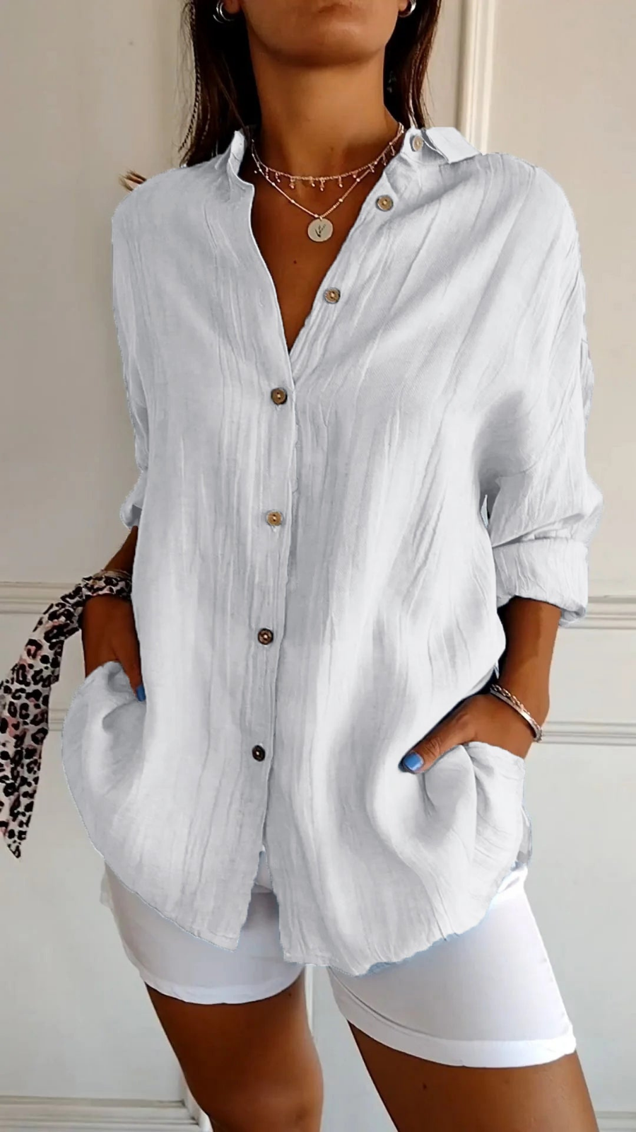 Chemise à col boutonné décontractée pour femme, coupe oversize