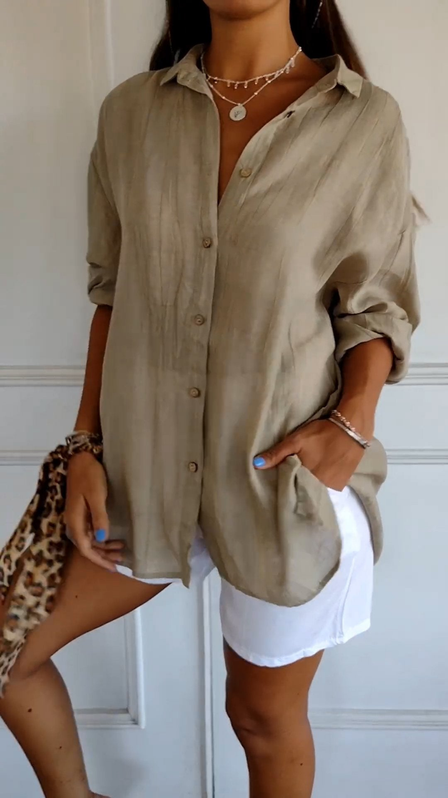 Chemise à col boutonné décontractée pour femme, coupe oversize