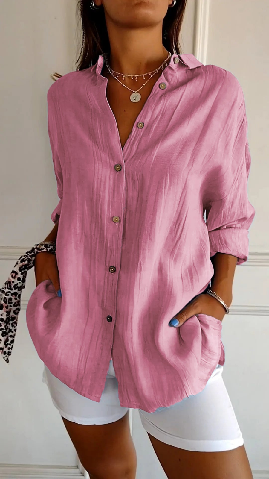 Chemise à col boutonné décontractée pour femme, coupe oversize