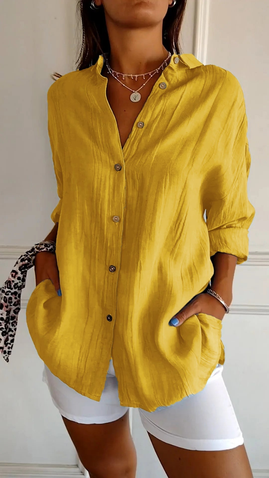 Chemise à col boutonné décontractée pour femme, coupe oversize