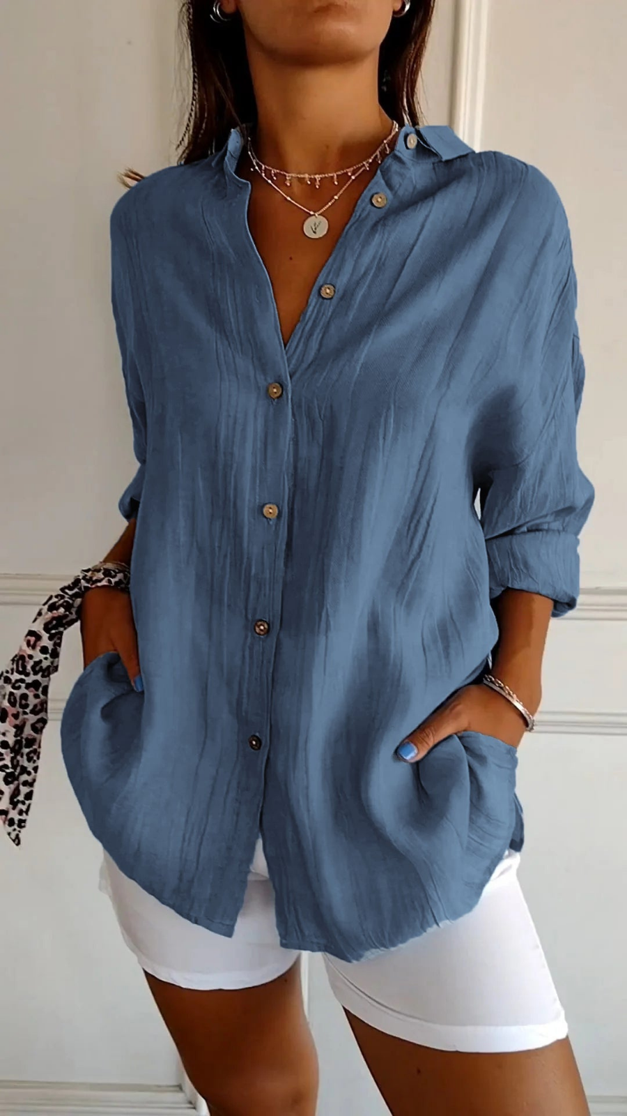 Chemise à col boutonné décontractée pour femme, coupe oversize