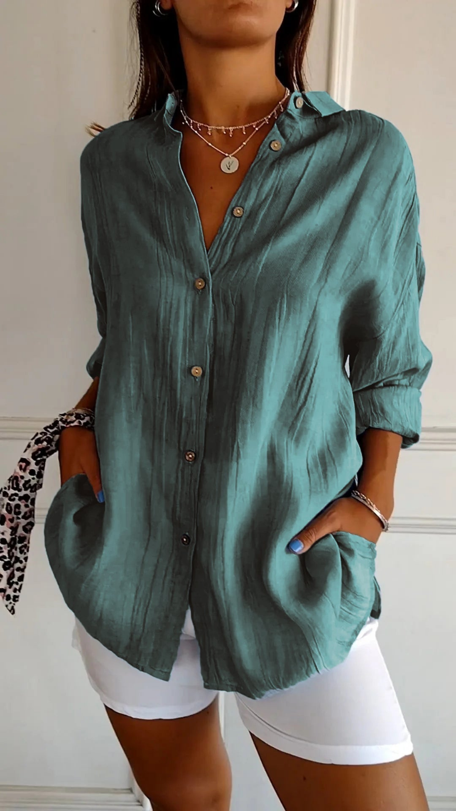 Chemise à col boutonné décontractée pour femme, coupe oversize