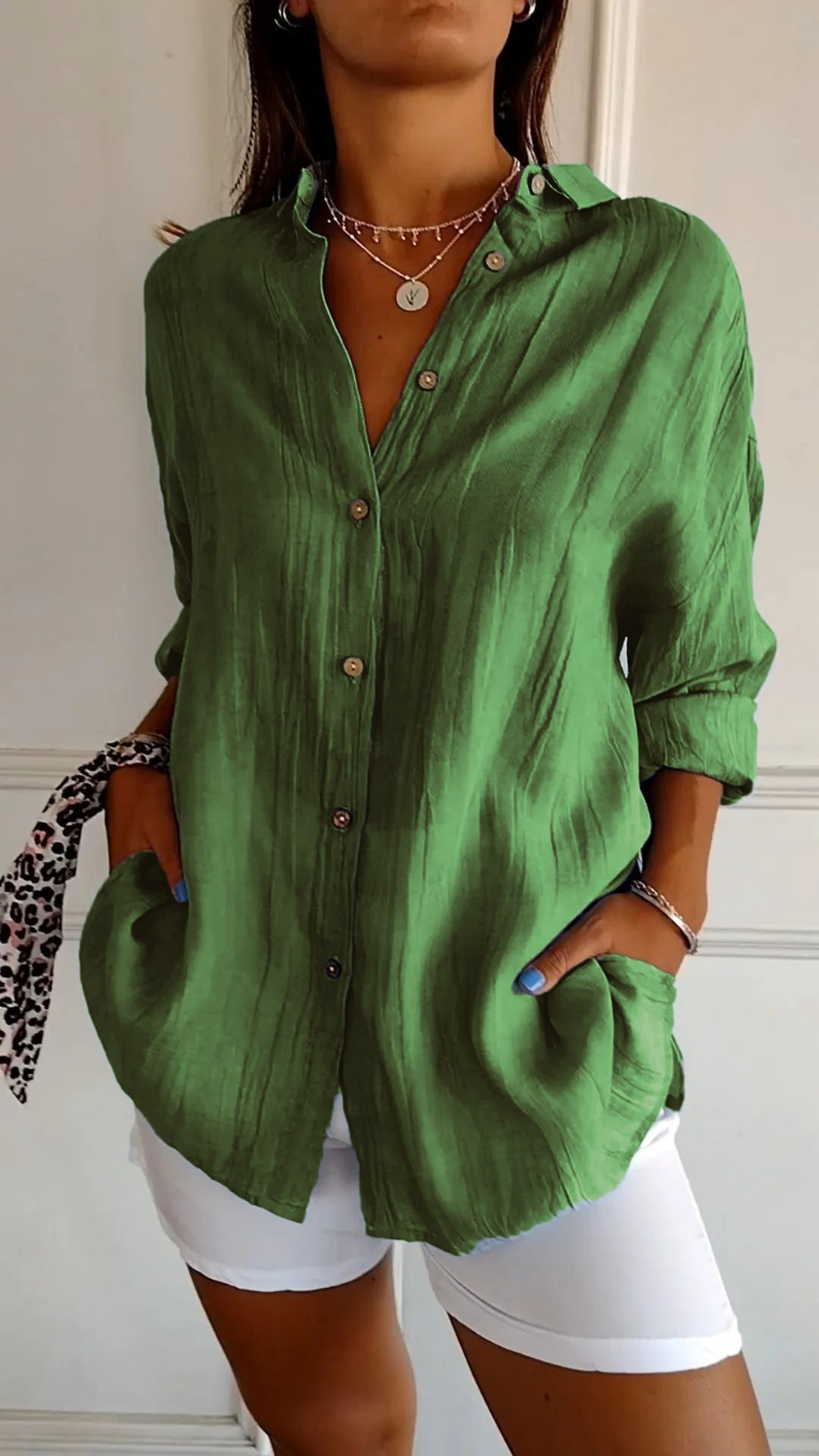 Chemise à col boutonné décontractée pour femme, coupe oversize