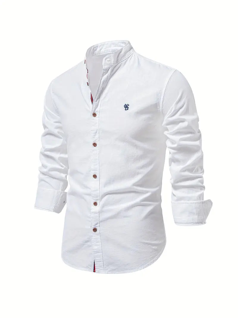 Slim-Fit Casual Long-Sleeve Mao Collar Shirt for Men