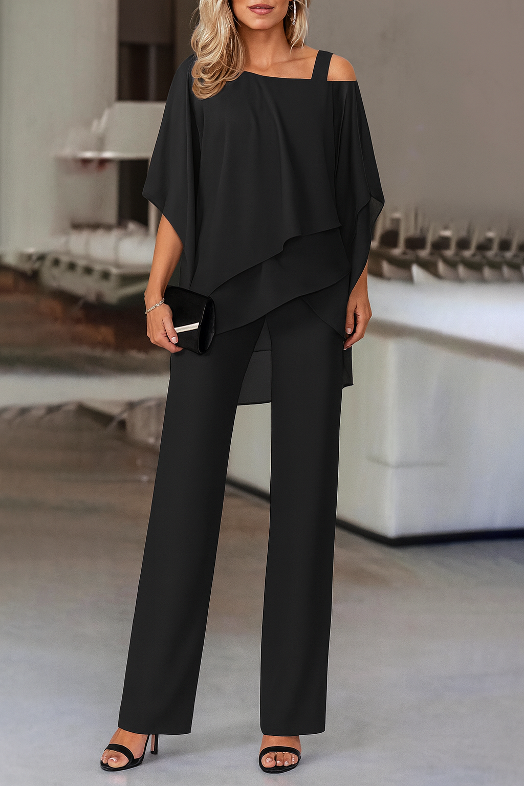 Ensemble 2 Pièces Femme Haut Drapé et Pantalon Large