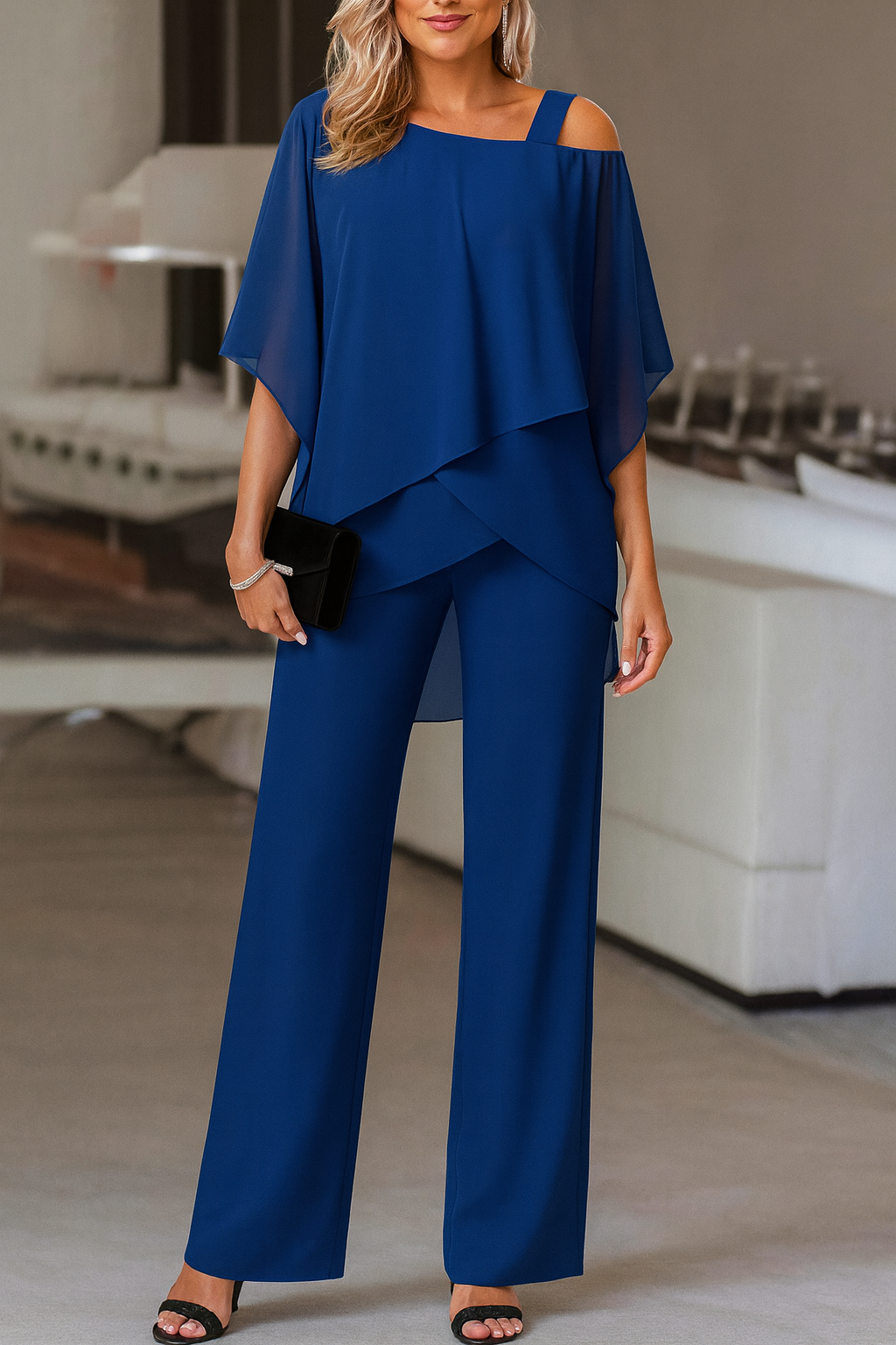 Ensemble 2 Pièces Femme Haut Drapé et Pantalon Large
