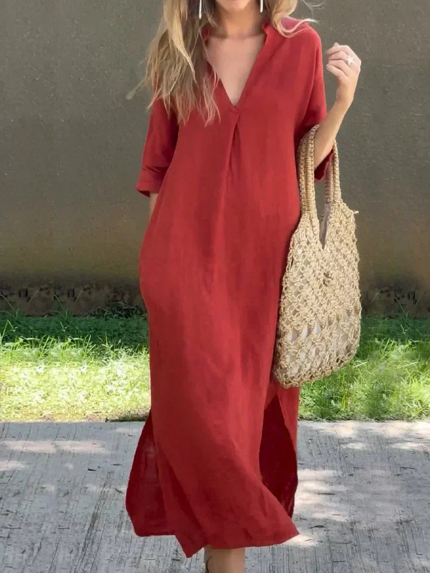 Robe Longue Femme Décontractée à Col V