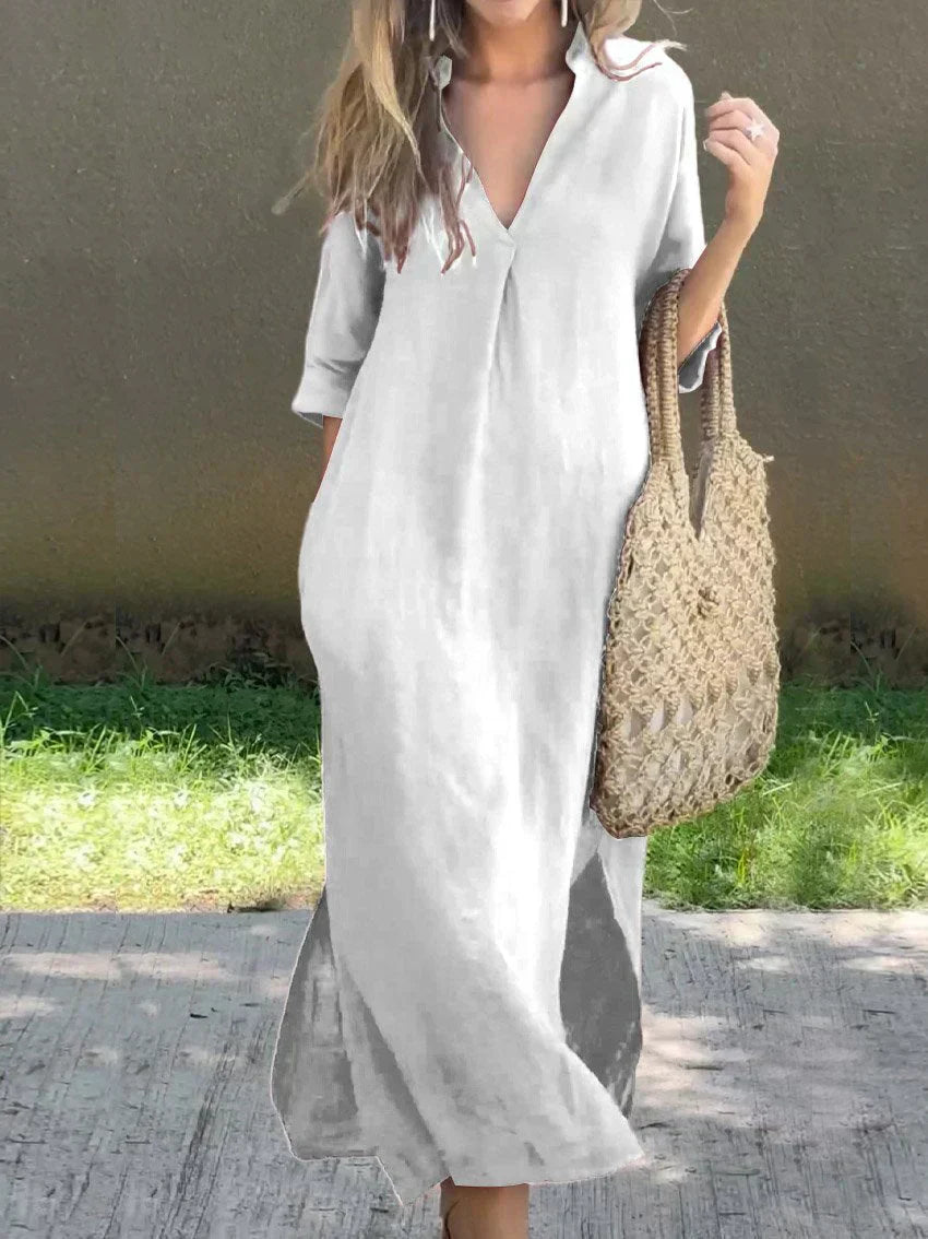 Robe Longue Femme Décontractée à Col V