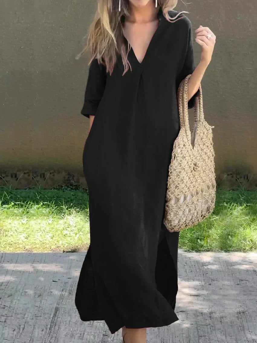 Robe Longue Femme Décontractée à Col V