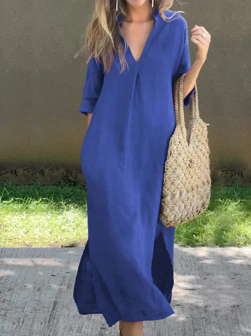 Robe Longue Femme Décontractée à Col V