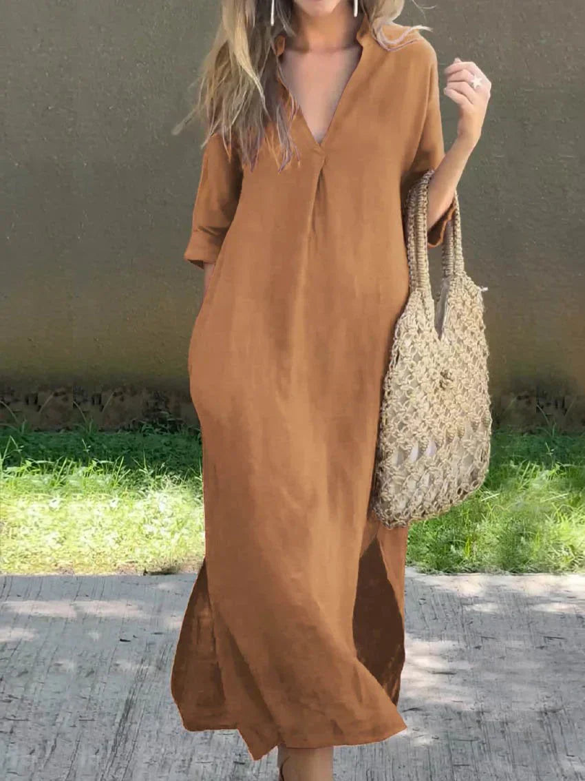 Robe Longue Femme Décontractée à Col V