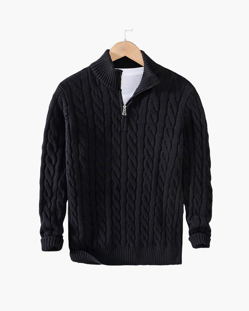 Men's Cable-Knit Ribbed Quarter-Zip Sweater