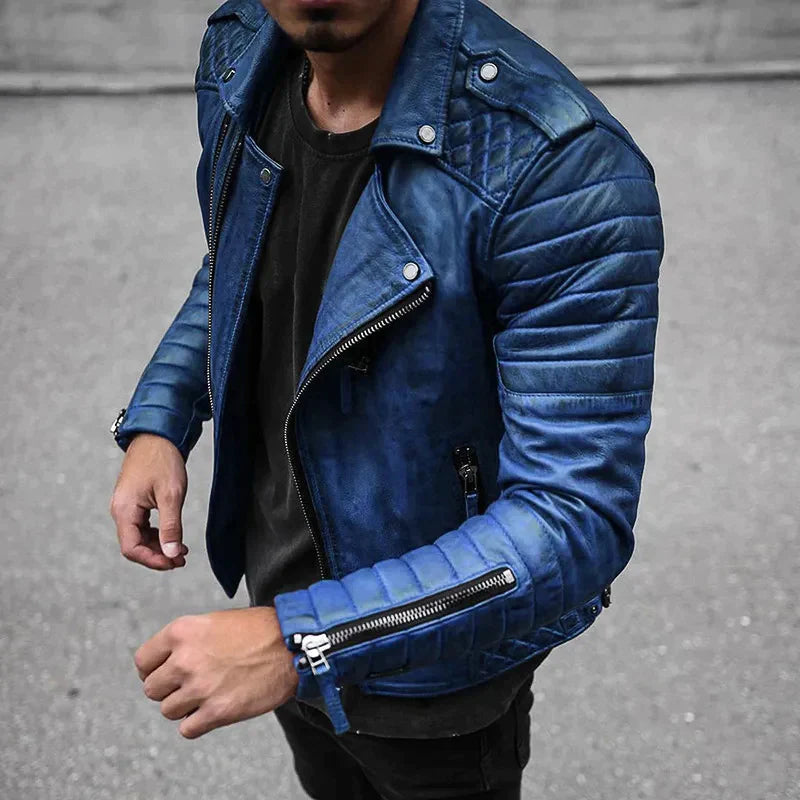Men’s Biker-Style Jacket with Quilted Sleeves