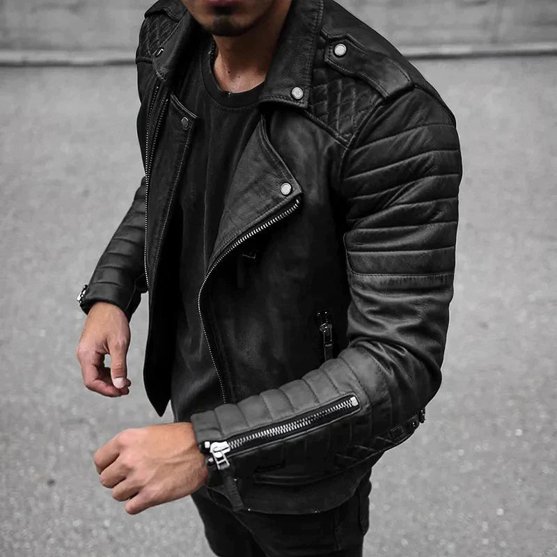 Men’s Biker-Style Jacket with Quilted Sleeves