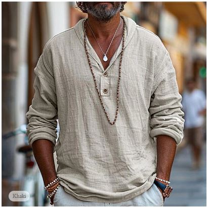 T-shirt Homme Décontracté à Col Henley et Manches Longues