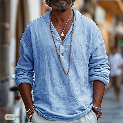 T-shirt Homme Décontracté à Col Henley et Manches Longues