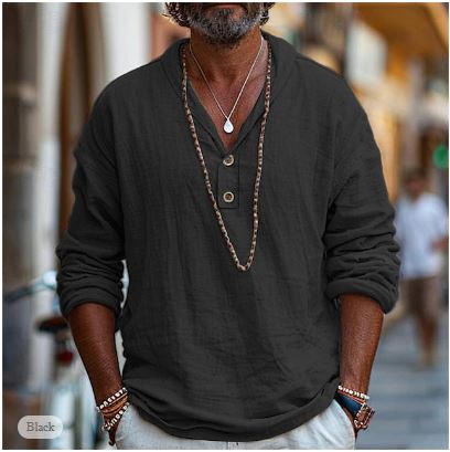 T-shirt Homme Décontracté à Col Henley et Manches Longues