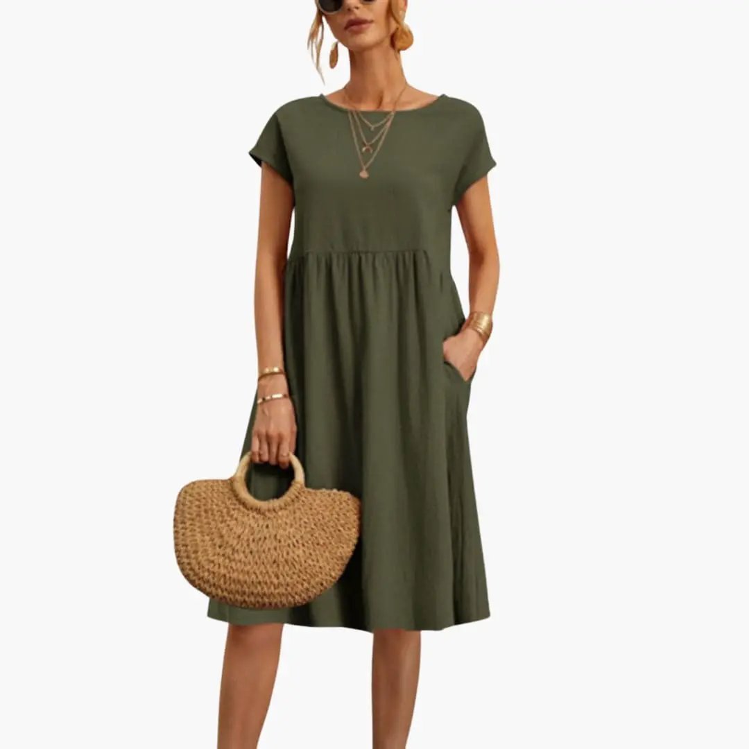Robe Midi Décontractée Ample avec Poches pour Femme