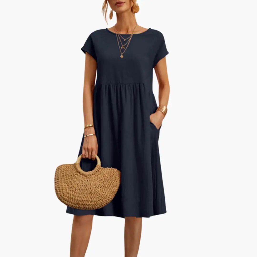 Robe Midi Décontractée Ample avec Poches pour Femme