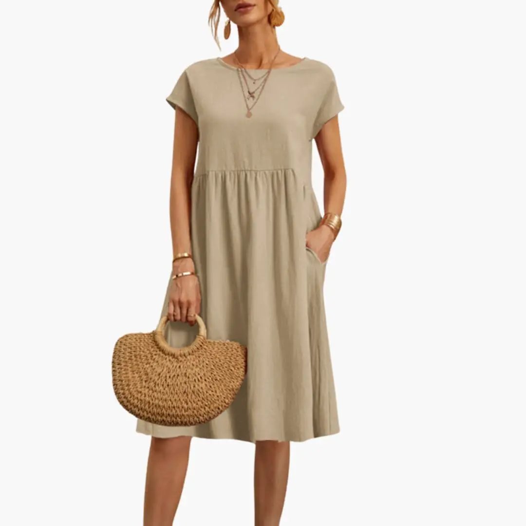 Robe Midi Décontractée Ample avec Poches pour Femme