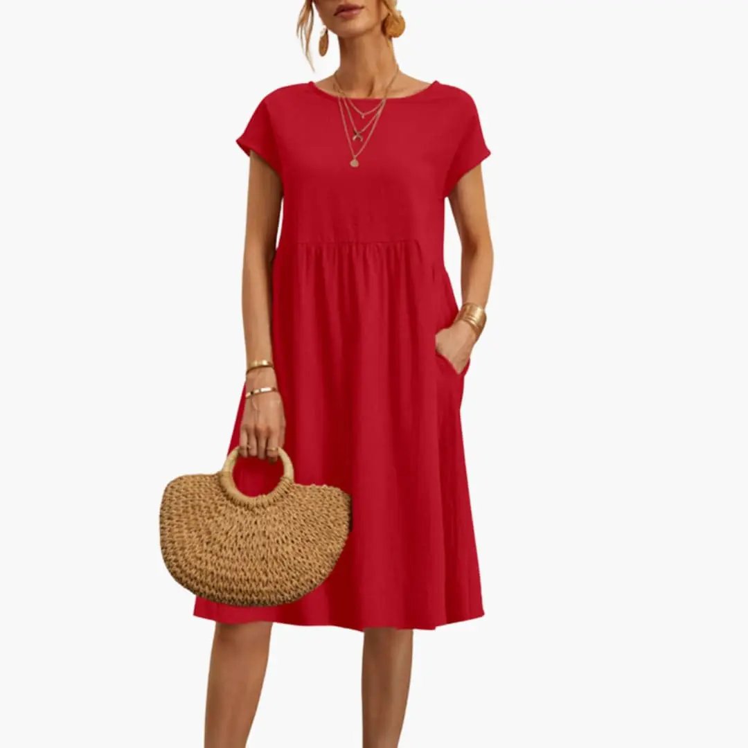 Robe Midi Décontractée Ample avec Poches pour Femme