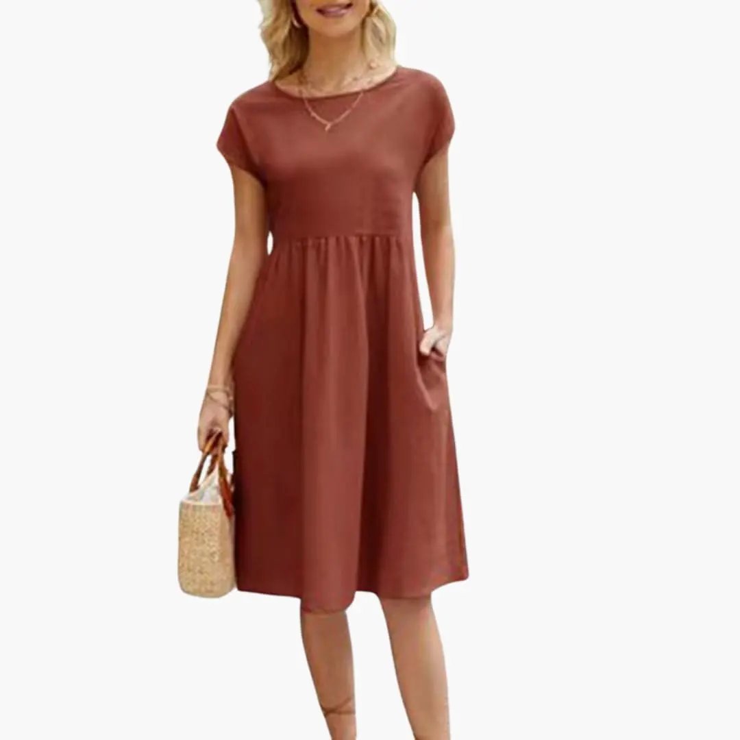 Robe Midi Décontractée Ample avec Poches pour Femme
