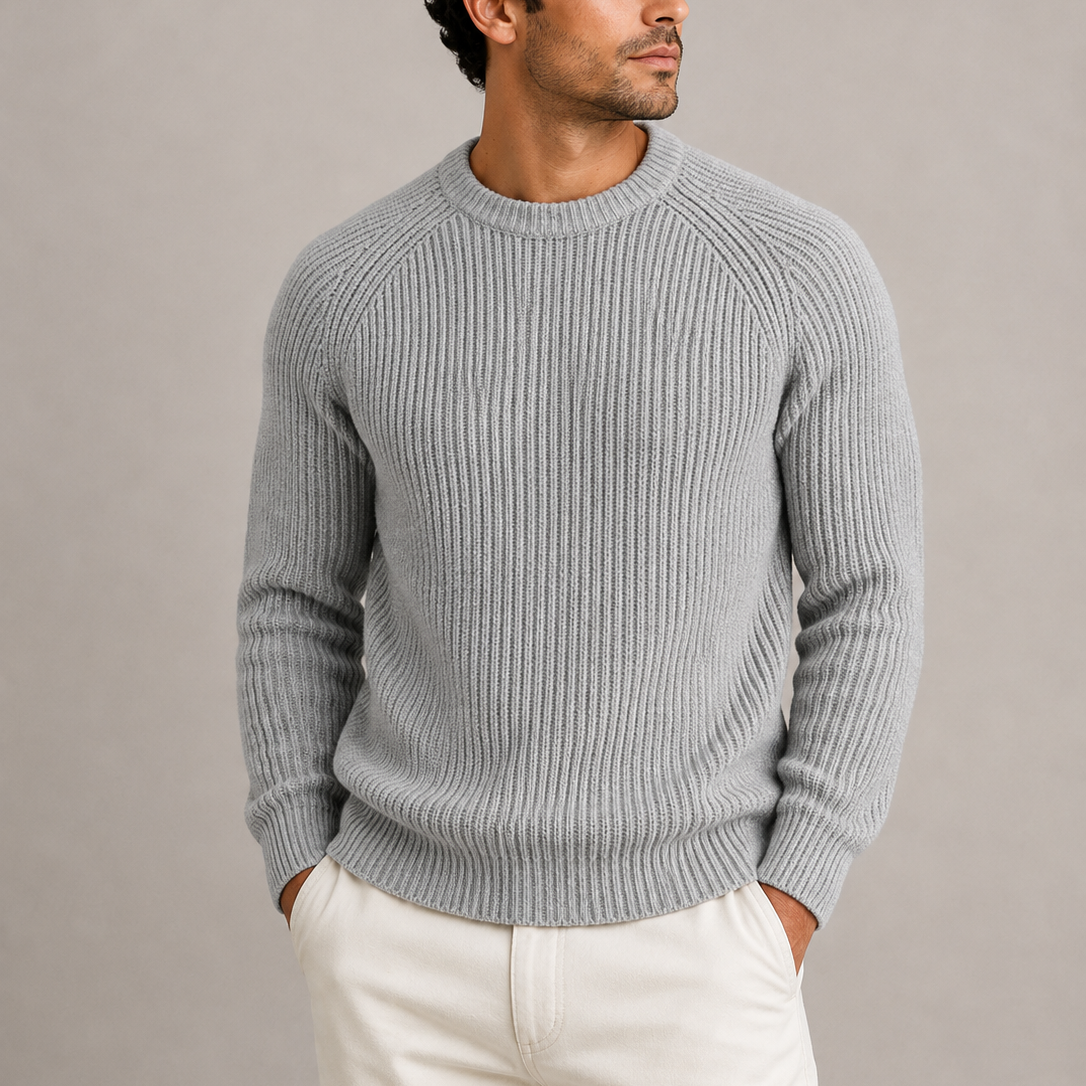 Men's fitted crew-neck ribbed-knit sweater
