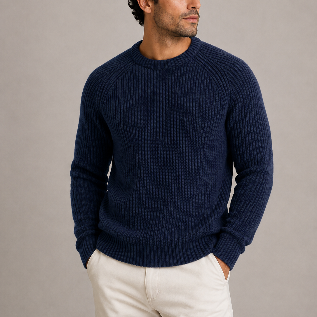 Men's fitted crew-neck ribbed-knit sweater