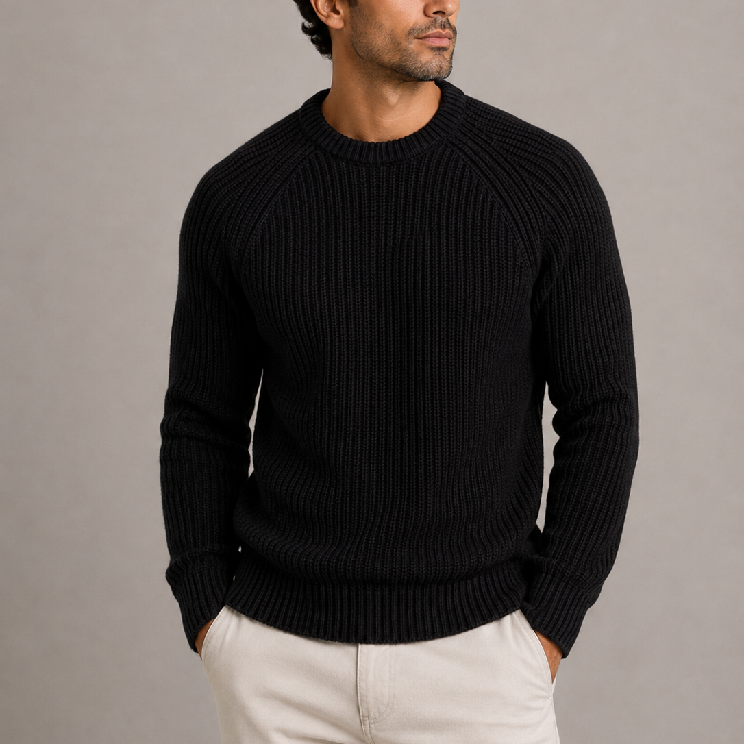 Men's fitted crew-neck ribbed-knit sweater
