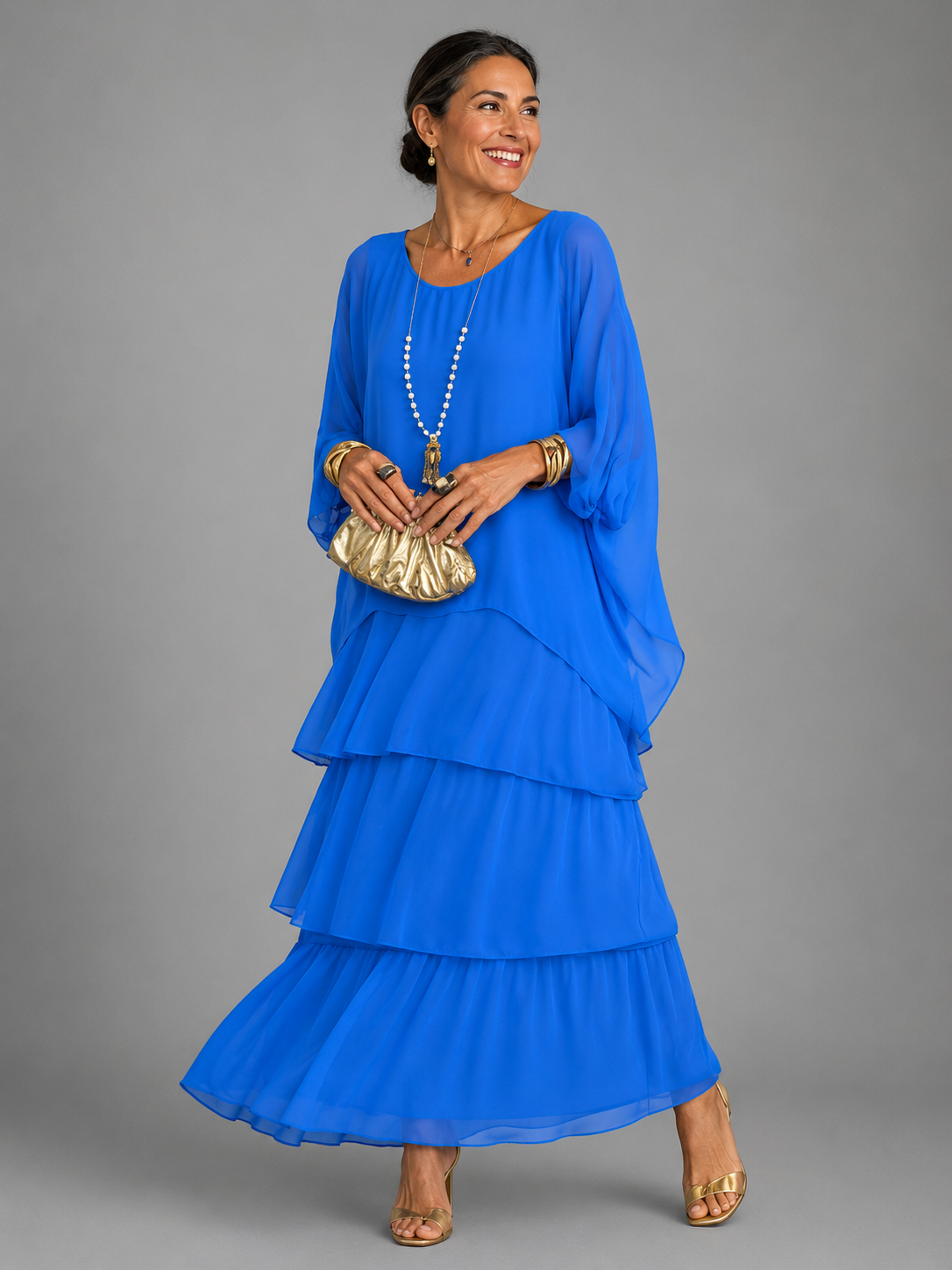 Women's Long Dress with Layered Ruffles