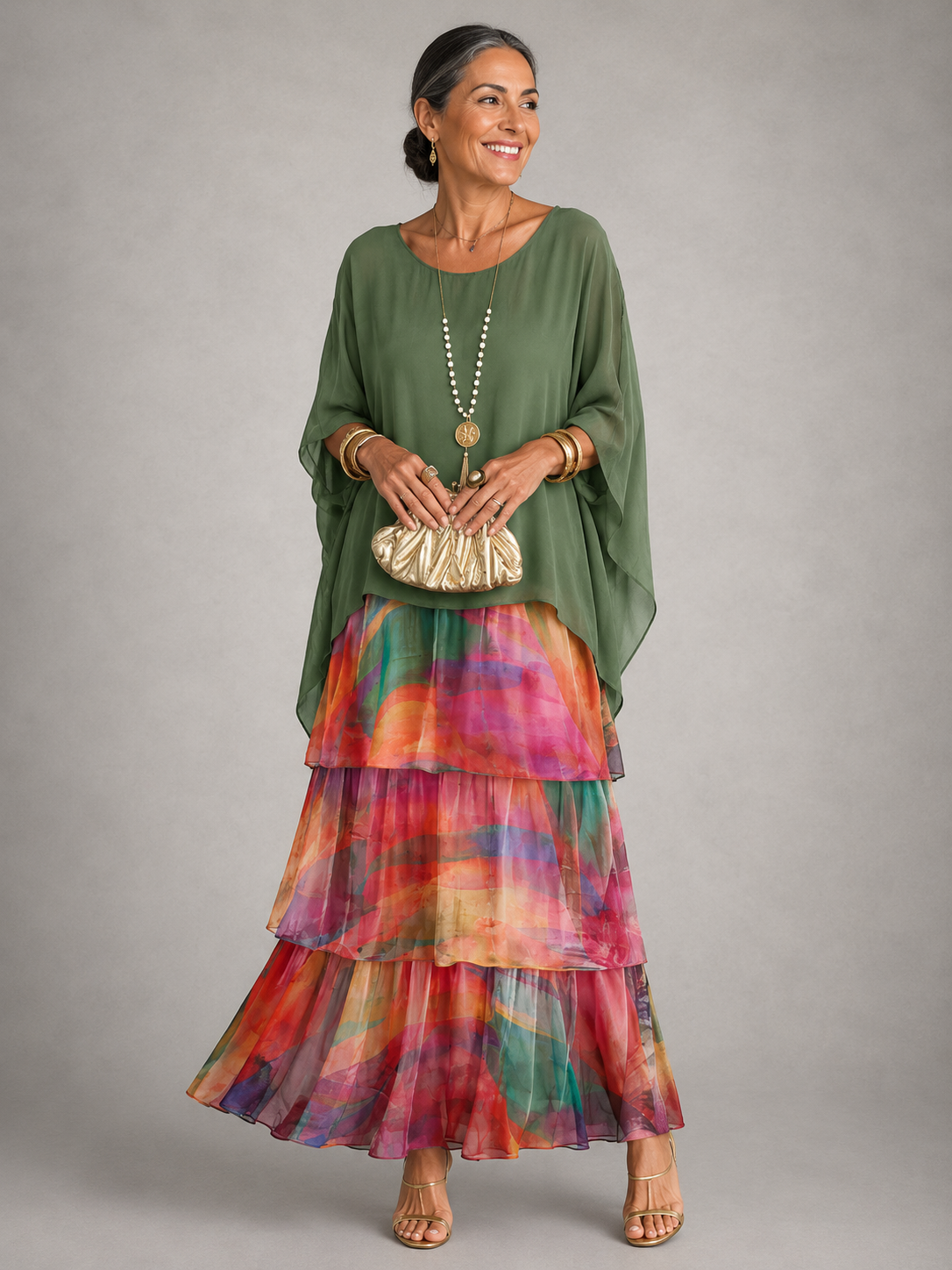 Women's Long Dress with Layered Ruffles