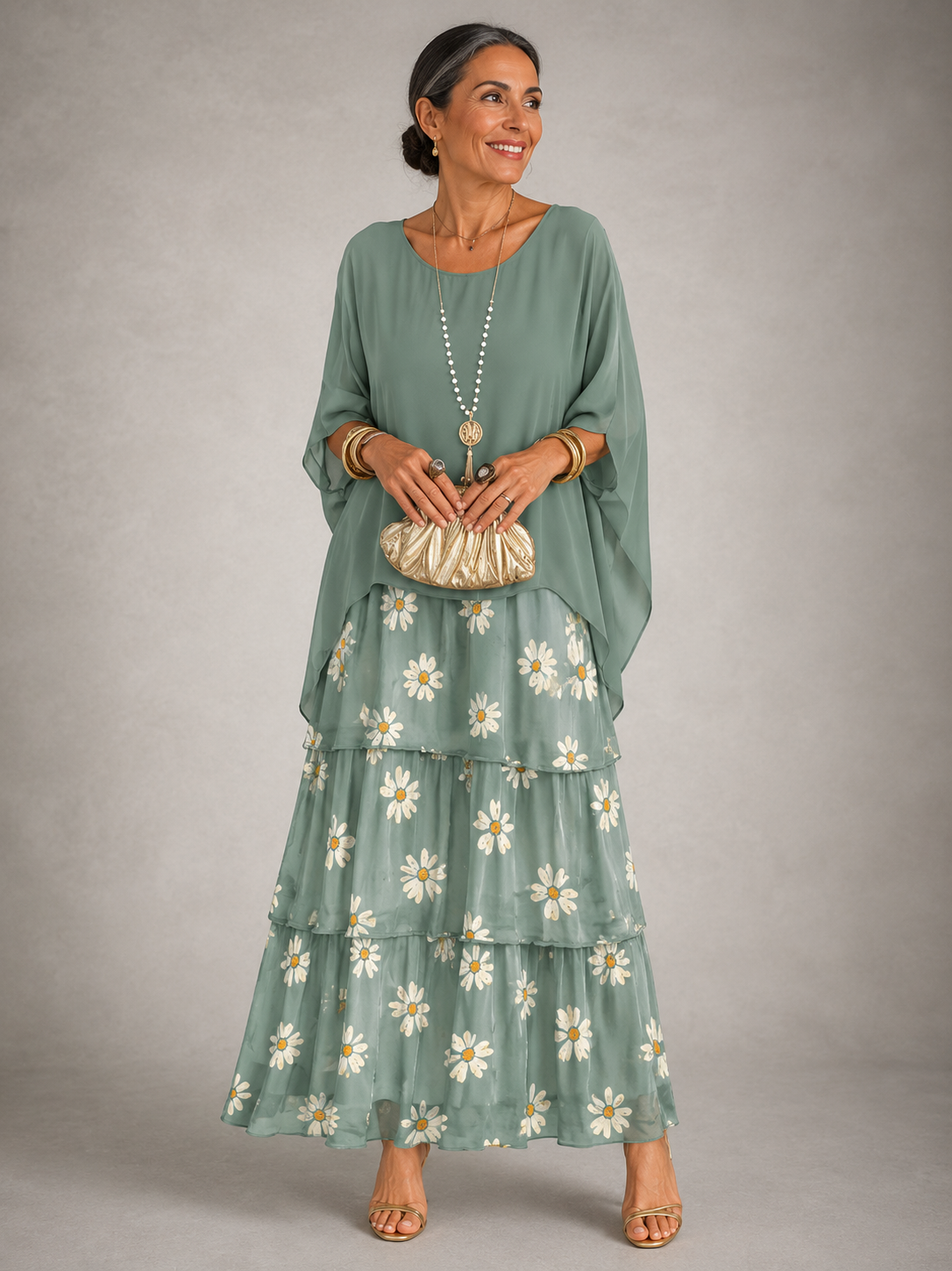 Women's Long Dress with Layered Ruffles