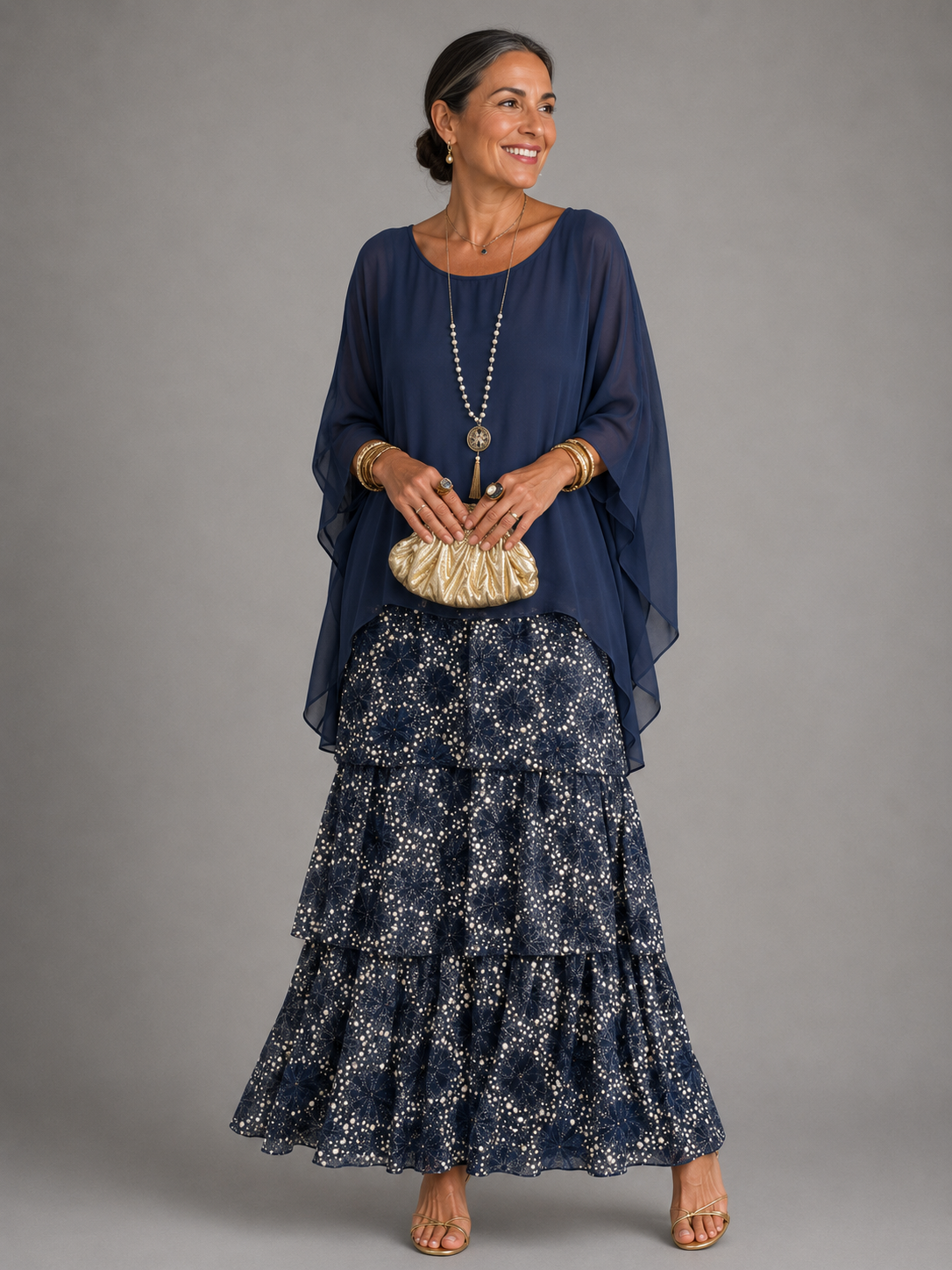 Women's Long Dress with Layered Ruffles