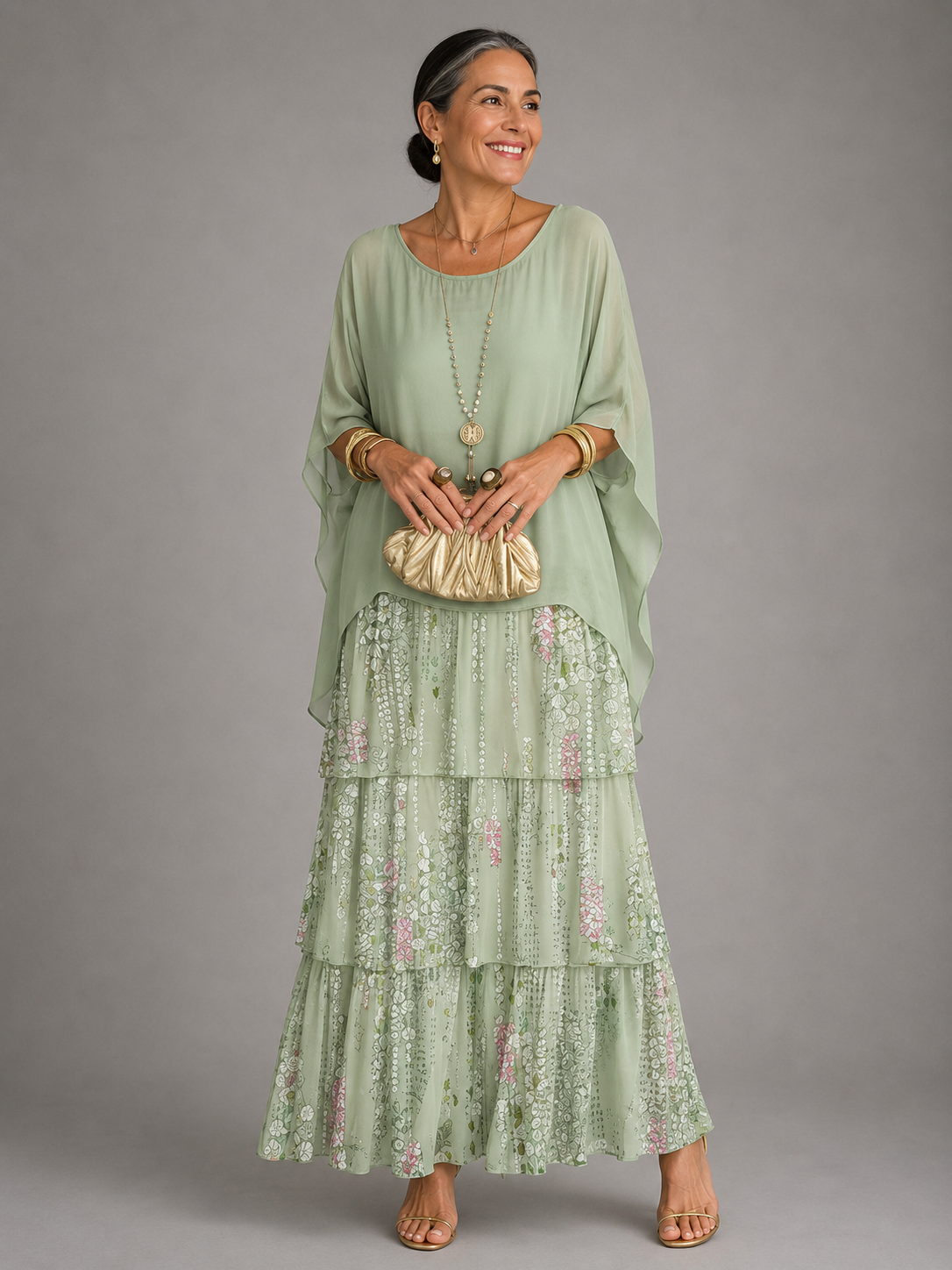 Women's Long Dress with Layered Ruffles