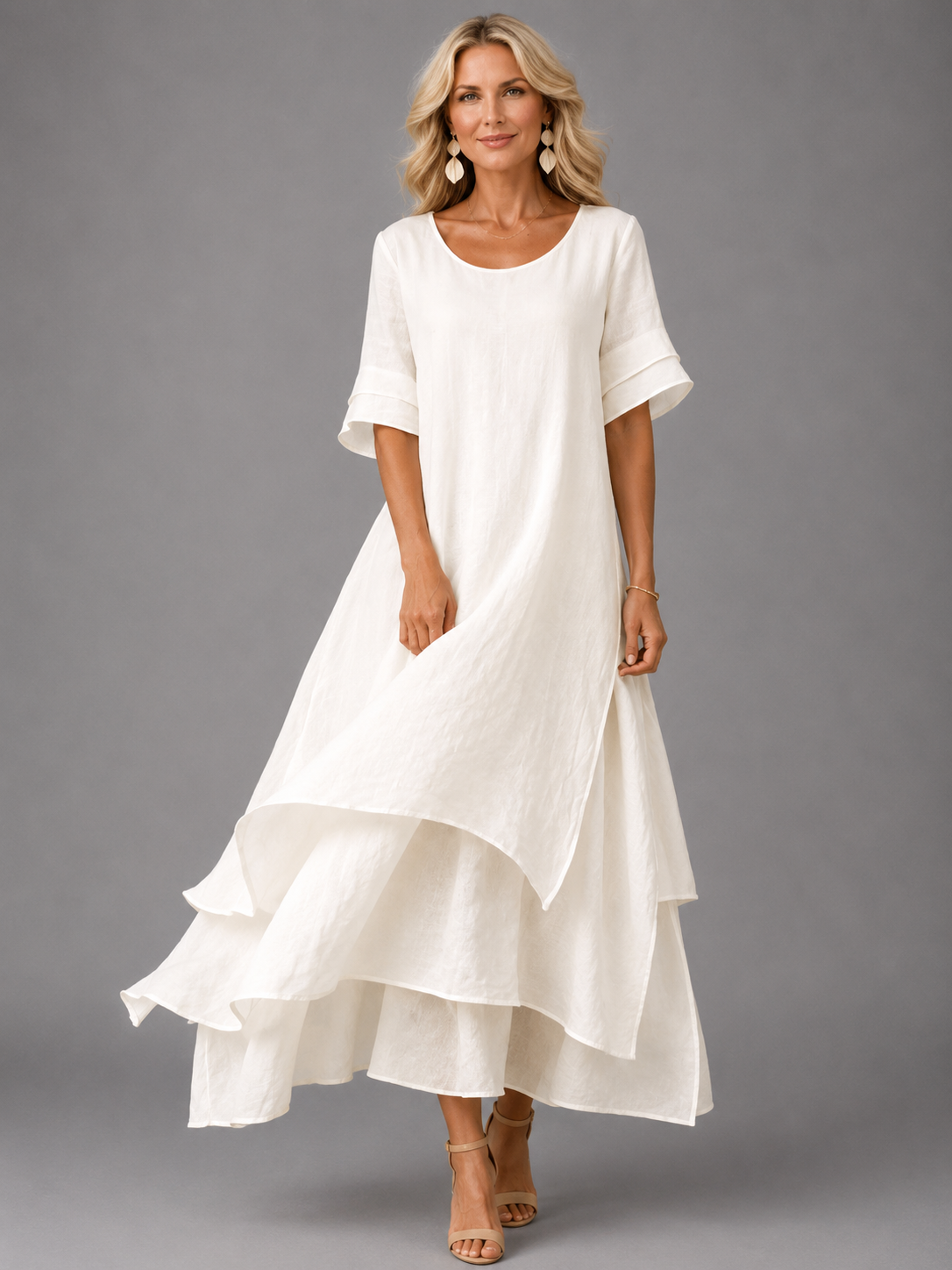 Robe Longue Femme à Volants Superposés et Coupe Fluide