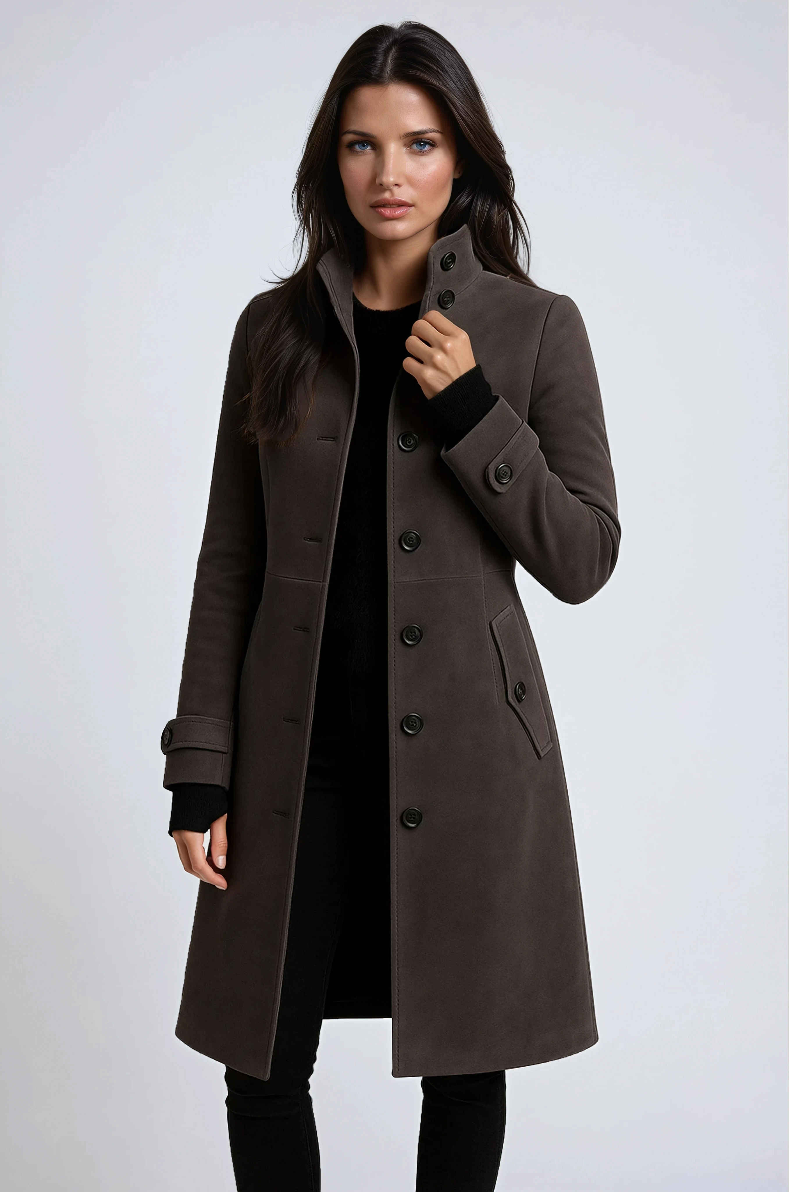 Elegant Women's Coat with High Collar