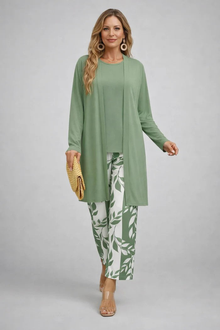 Elegant Women's 3-Piece Set with Printed Cardigan