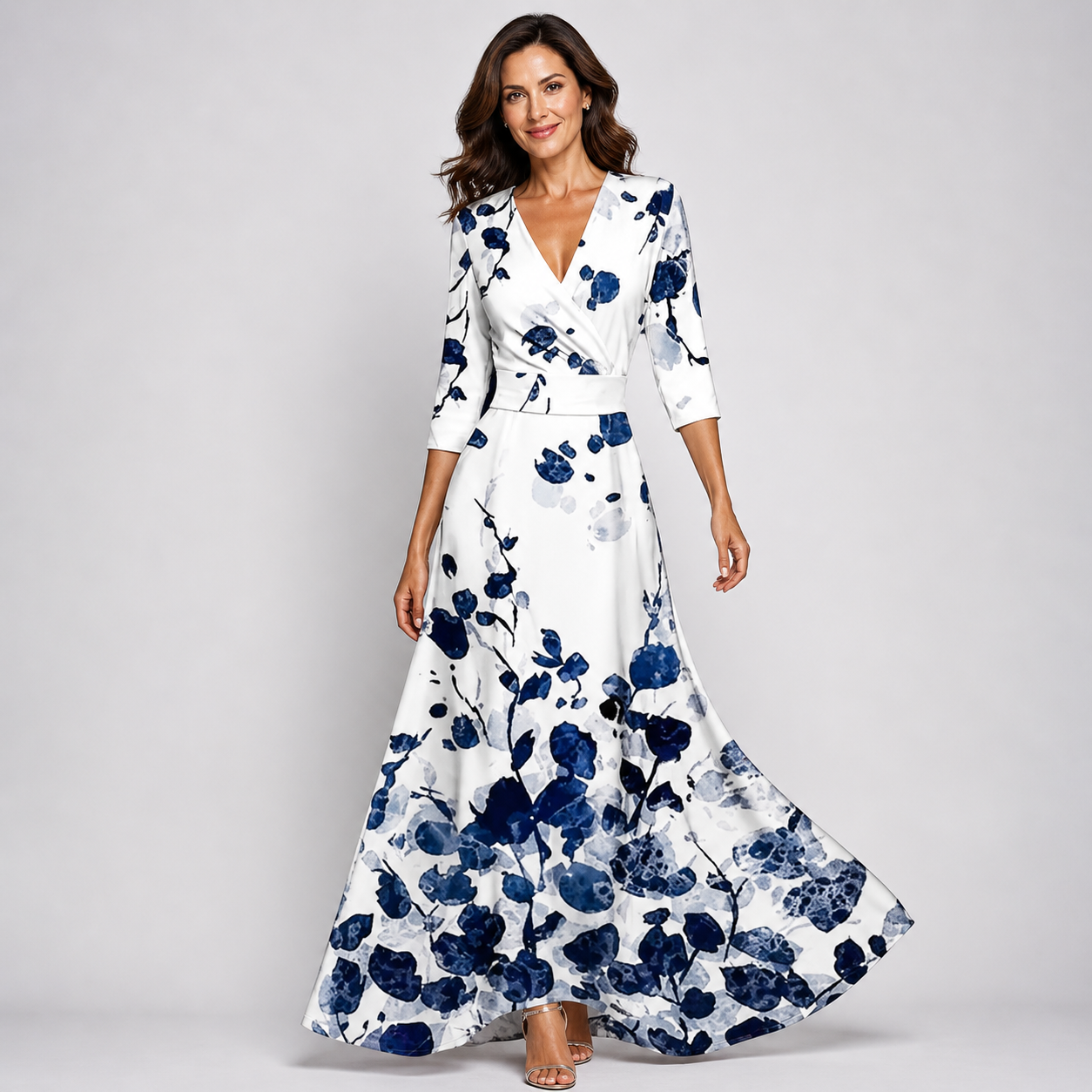 Robe Longue Fleurie Cache-Cœur pour Femme Élégante Fluide à Col V