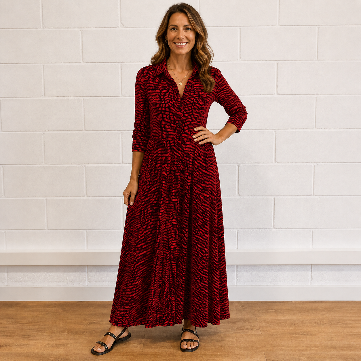 Robe Maxi Imprimée à Col Croisé et Taille Ajustée pour Femme
