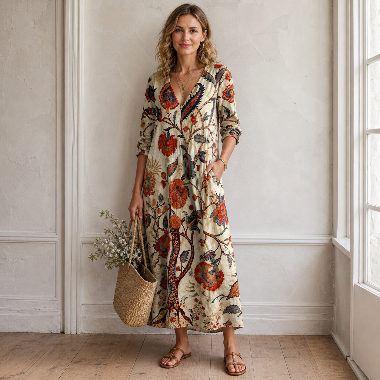 Robe Midi Fleurie à Col Croisé et Coupe Fluide pour Femme