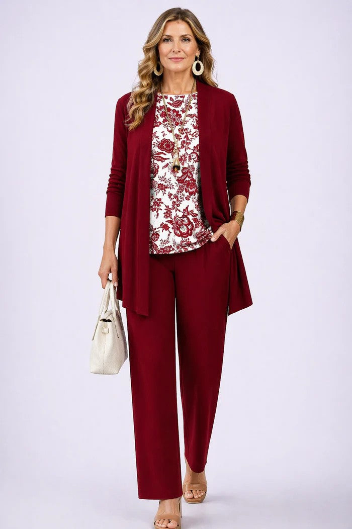 Elegant Women's 3-Piece Set with Printed Cardigan