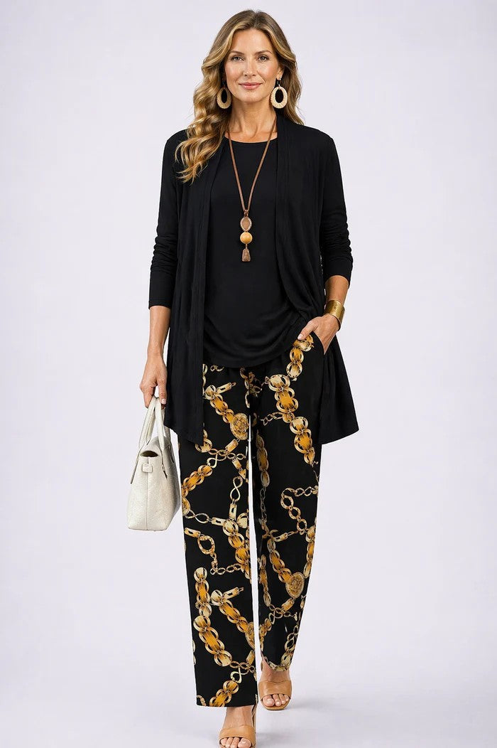 Elegant Women's 3-Piece Set with Printed Cardigan