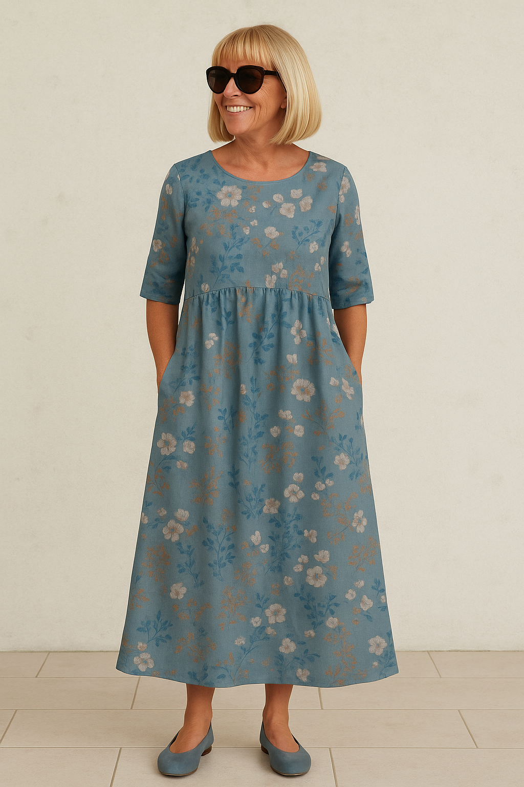 Vestido midi floral para mujer de corte amplio