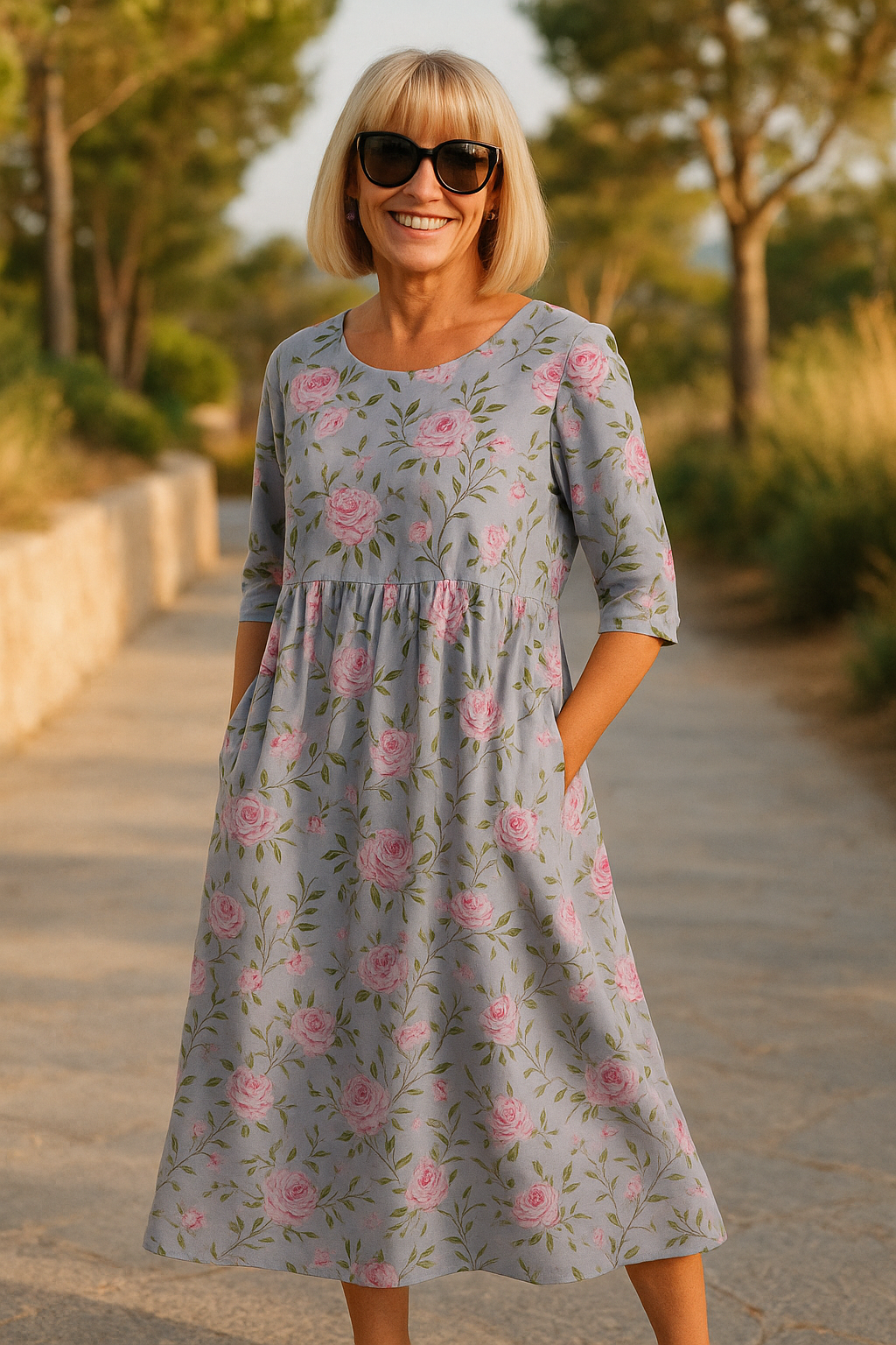 Vestido midi floral para mujer de corte amplio