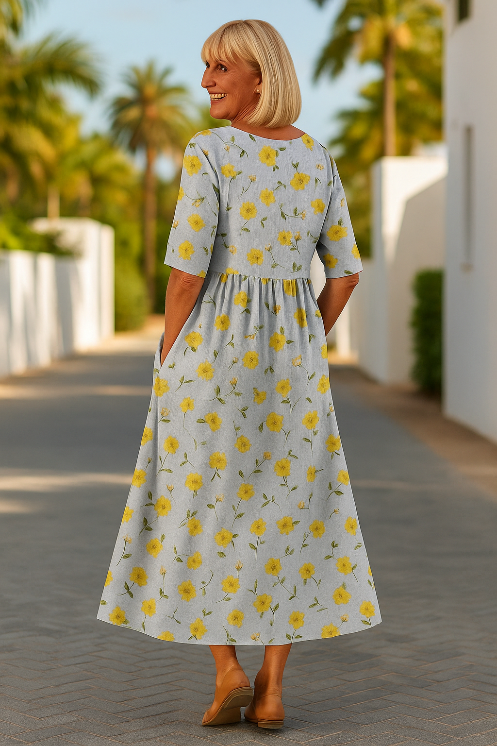 Vestido midi floral para mujer de corte amplio