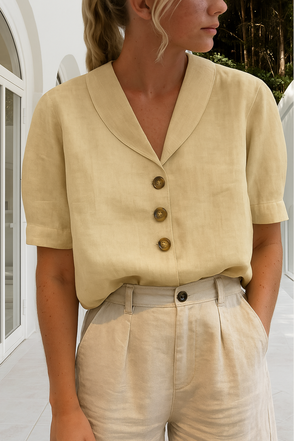 Blouse Femme Boutonnée Col V