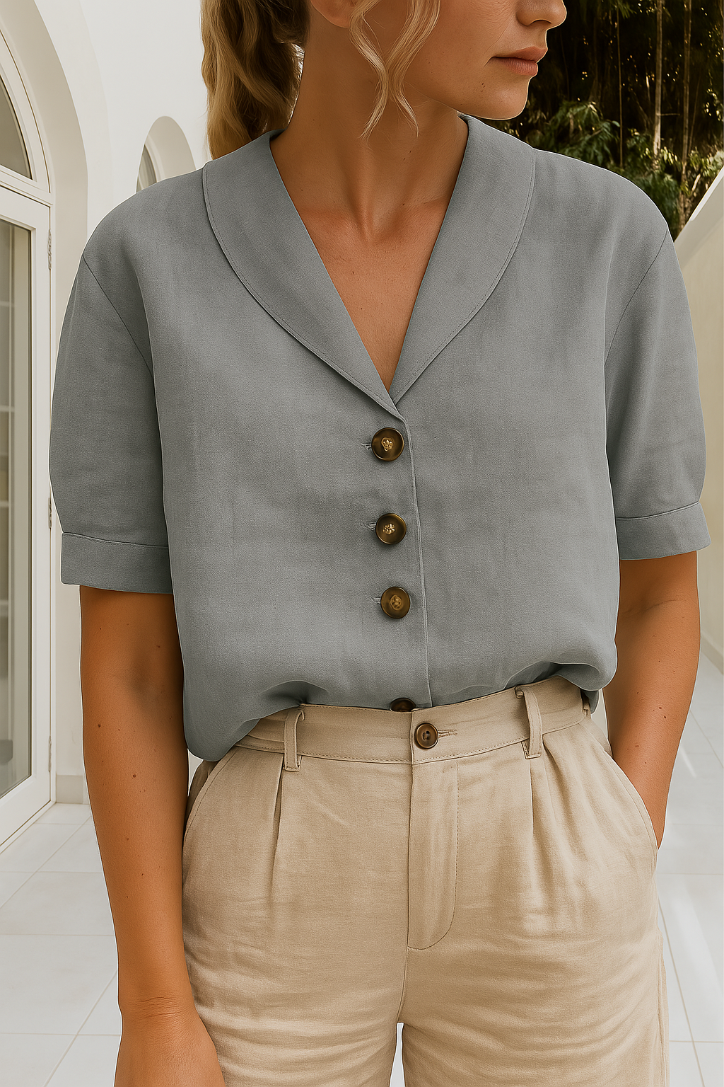 Blouse Femme Boutonnée Col V