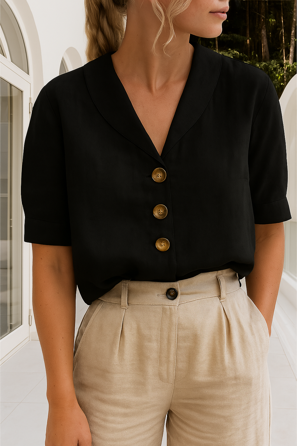 Blouse Femme Boutonnée Col V