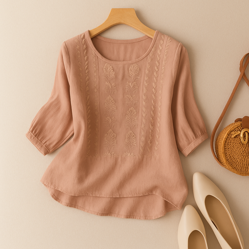 Blouse Légère à Manches Courtes avec Détails Brodés